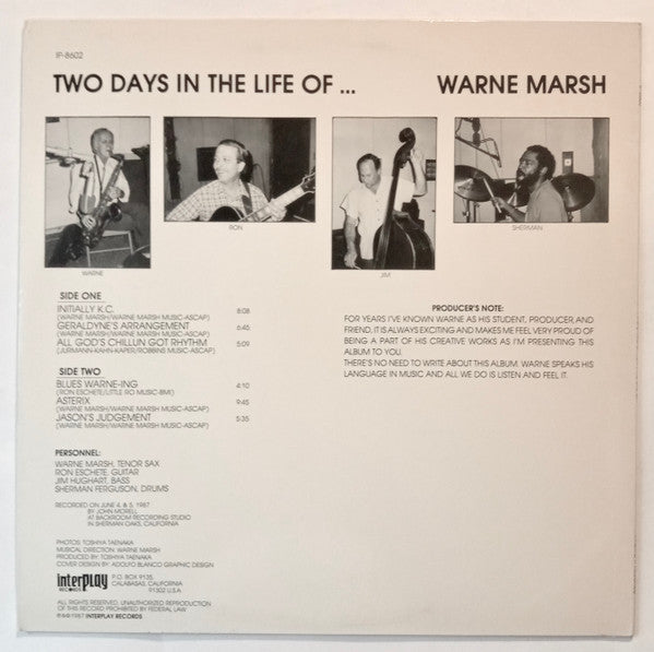 Warne Marsh : Two Days In The Life Of ... (LP, Album)