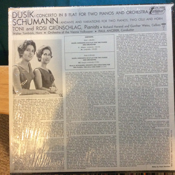 Jan Ladislav Dusík, Robert Schumann, Toni Grünschlag And Rosi Grünschlag : Concerto In B Flat For 2 Pianos & Orchestra / Andante & Variations For 2 Pianos, 2 Cellos (LP)