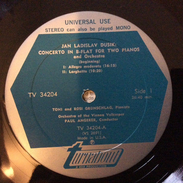 Jan Ladislav Dusík, Robert Schumann, Toni Grünschlag And Rosi Grünschlag : Concerto In B Flat For 2 Pianos & Orchestra / Andante & Variations For 2 Pianos, 2 Cellos (LP)