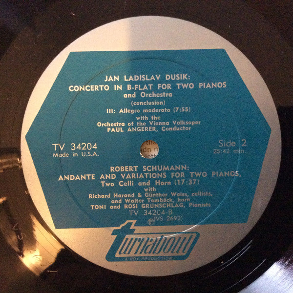 Jan Ladislav Dusík, Robert Schumann, Toni Grünschlag And Rosi Grünschlag : Concerto In B Flat For 2 Pianos & Orchestra / Andante & Variations For 2 Pianos, 2 Cellos (LP)