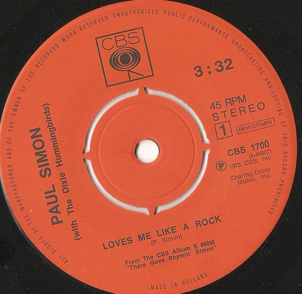 Paul Simon With The Dixie Hummingbirds : Loves Me Like A Rock (7", Single, Kno)