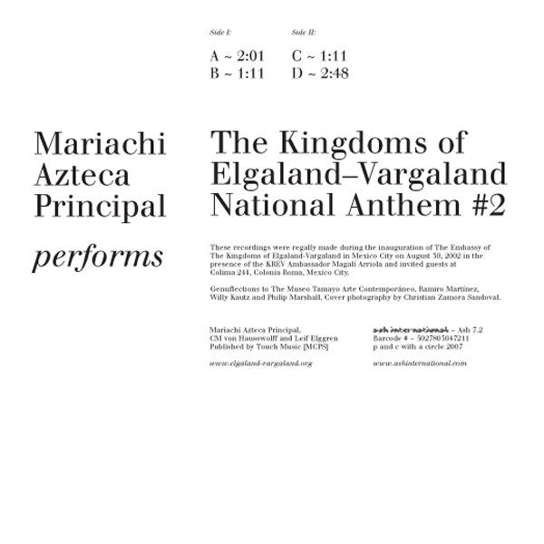 Mariachi Azteca Principal : The Kingdoms Of Elgaland-Vargaland National Anthem #2 (7", Single, Ltd, Num)