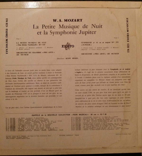 Wolfgang Amadeus Mozart - Orchestre Pro Arte De Munich / Dir. Kurt Redel : La Petite Musique De Nuit Et La Symphonie "Jupiter" (LP, Mono)
