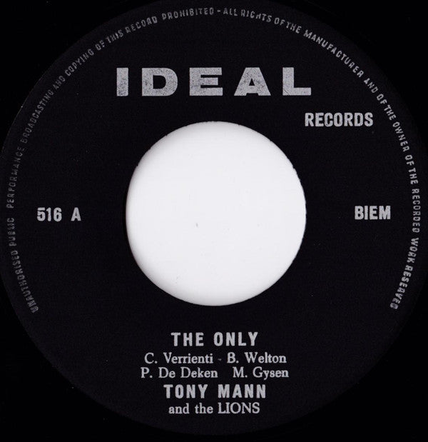 Tony Mann (9) And  The Lions (15) : The Only / I Can't Conceal (7", Single)