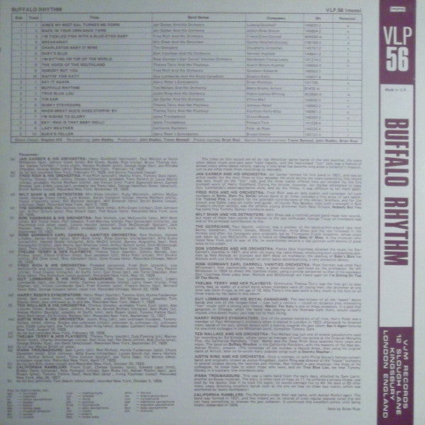 Various : Buffalo Rhythm: Hot Performances By Famous Dance Bands Of The 1920s (LP, Comp)