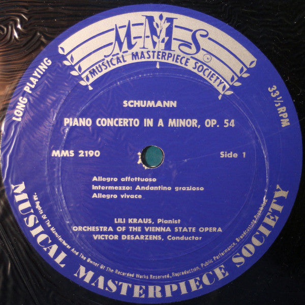 Robert Schumann, Lili Kraus, Aldo Parisot, Victor Desarzens, Pierre-Michel Le Conte, Orchester Der Wiener Staatsoper : Klavierkonzert / Cellokonzert (LP, Mono)