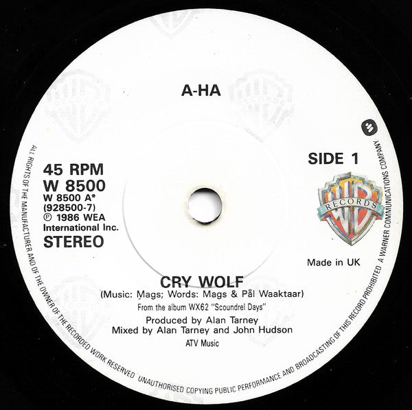 a-ha : Cry Wolf (7", Single, Pap)