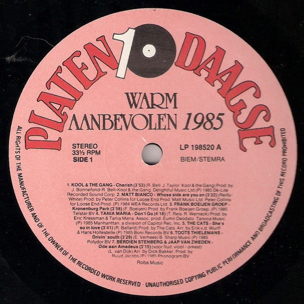 Various : Warm Aanbevolen 1985 (LP, Comp)