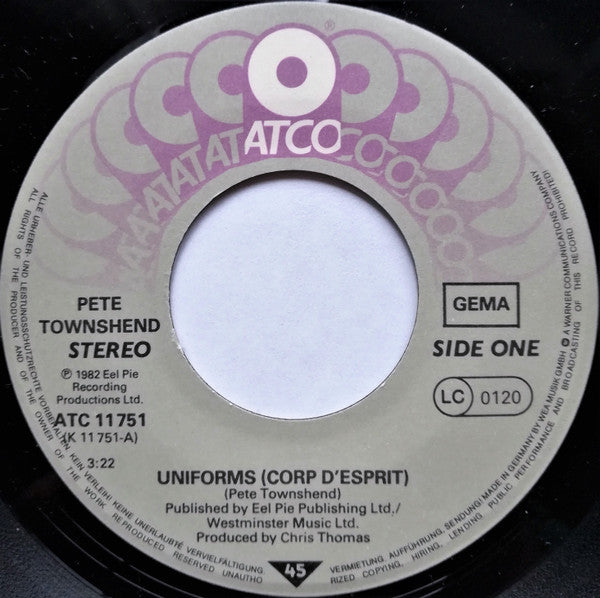 Pete Townshend : Uniforms (7", Single)