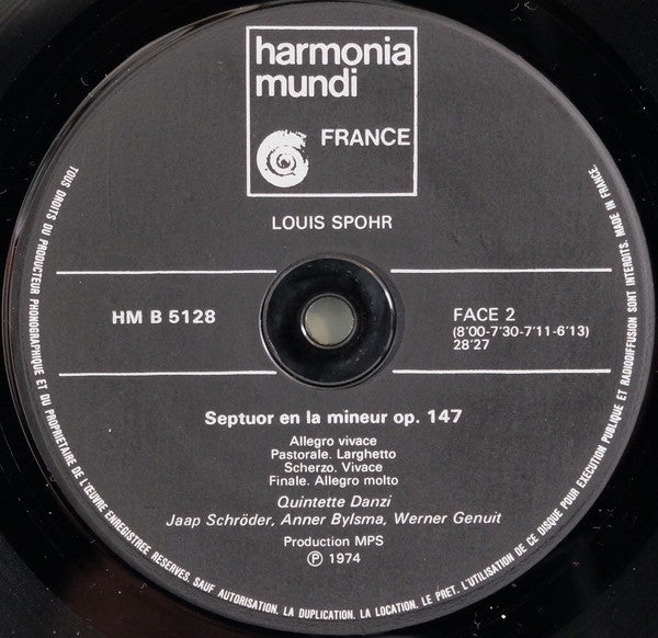 Louis Spohr - Danzi Kwintet, Jaap Schröder, Anner Bylsma : Quintette Op.52, Septuor Op.147 (LP, Album)
