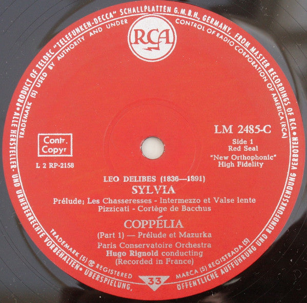 Léo Delibes, Hugo Rignold / Orchestre De La Société Des Concerts Du Conservatoire : Sylvia & Coppélia (LP, Mono)