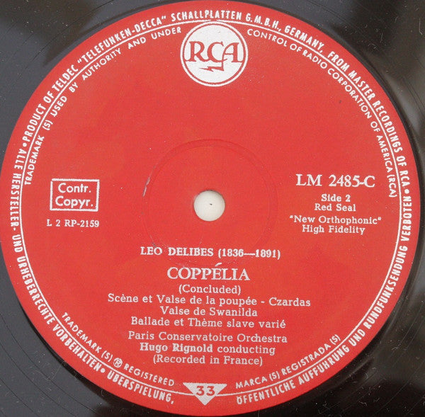 Léo Delibes, Hugo Rignold / Orchestre De La Société Des Concerts Du Conservatoire : Sylvia & Coppélia (LP, Mono)