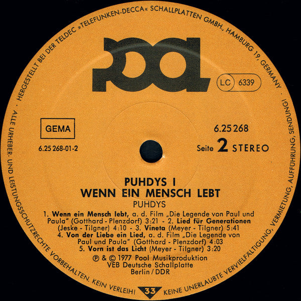 Puhdys : Puhdys 1 - Wenn Ein Mensch Lebt (LP, Comp, RE)