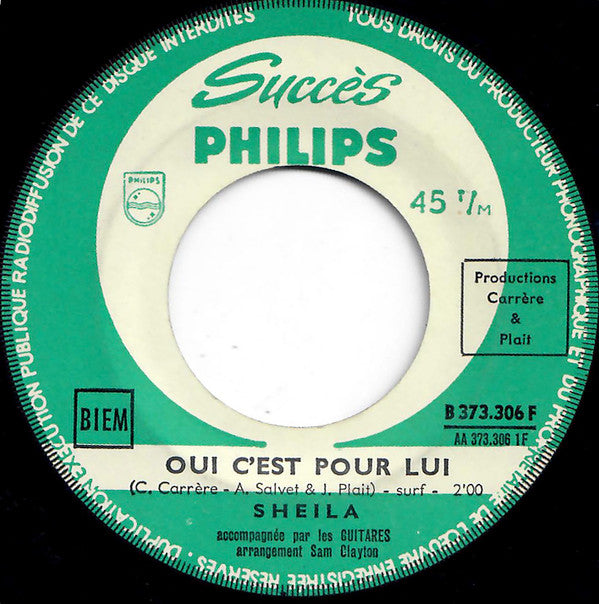 Sheila (5) : Oui, C'est Pour Lui (7", Single, Mono, Jukebox)