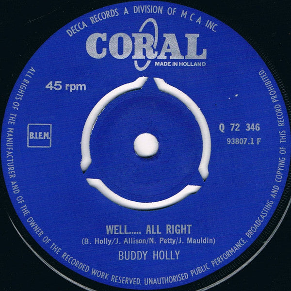 Buddy Holly : Heartbeat / Well... All Right (7", Single)