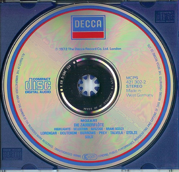 Wolfgang Amadeus Mozart, Pilar Lorengar . Cristina Deutekom, Stuart Burrows, Hermann Prey, Georg Solti : Die Zauberflöte - Highlights (CD)