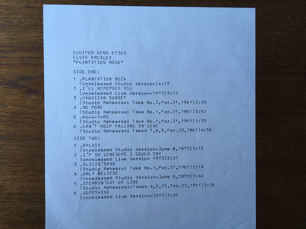Elvis* : Plantation Rock (10", Comp, RE, Unofficial)