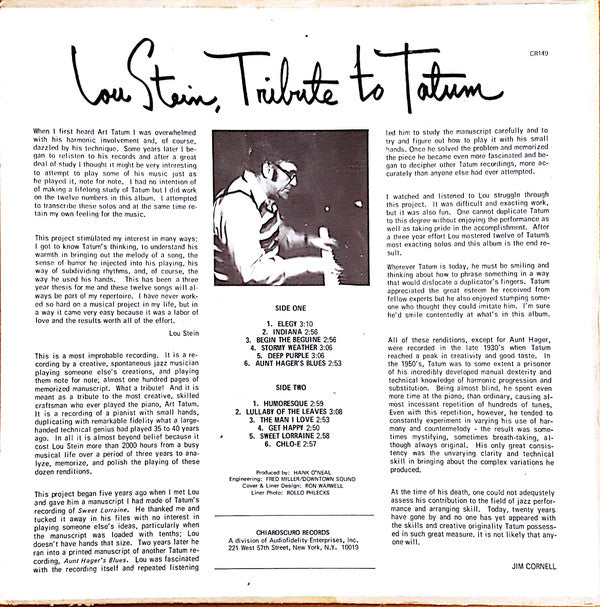Lou Stein : Tribute To Tatum (LP, Album)