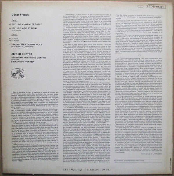 César Franck, Alfred Cortot : Prélude, Aria Et Final / Prélude, Choral Et Fugue / Variations Symphoniques (LP, Comp)