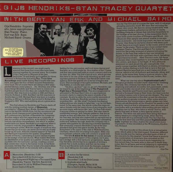 Gijs Hendriks-Stan Tracey Quartet : Live Recordings (LP)