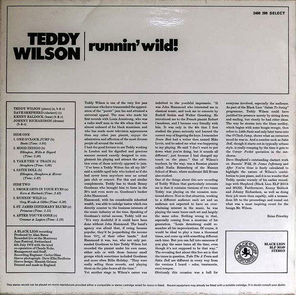 Teddy Wilson : Runnin' Wild (LP)