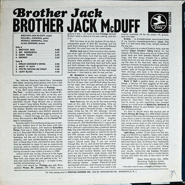 Brother Jack McDuff With Bill Jennings : Brother Jack (LP, Album, RE)