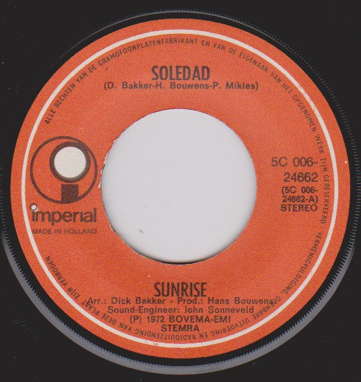 Sunrise (2) : Soledad (7", Single)