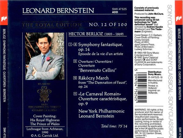 Hector Berlioz, Leonard Bernstein, New York Philharmonic : Symphonie Fantastique, Overture From "Benvenuto Cellini," Rákóczky March, Roman Carnival Overture (CD, Comp, RE, RM)