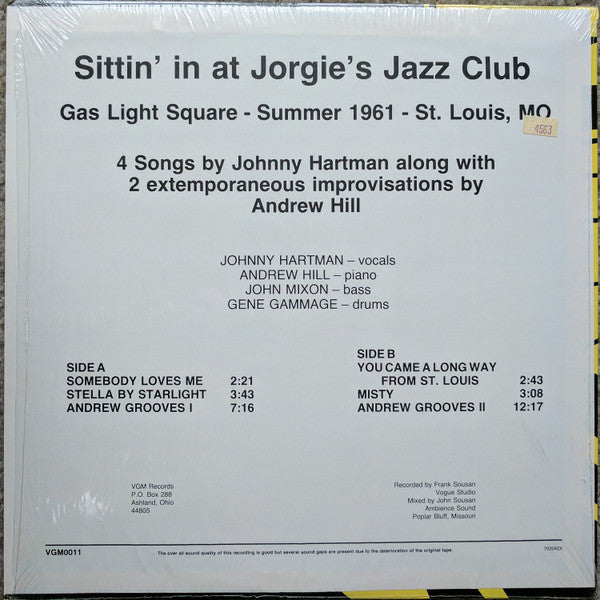 Johnny Hartman And The Andrew Hill Trio : Sittin' In With Johnny Hartman And The Andrew Hill Trio (LP, Album)
