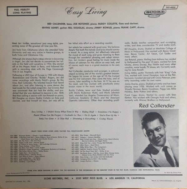 Jeri Jorden : Easy Living (LP, Album, Mono)