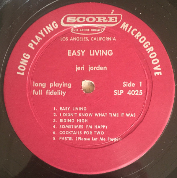 Jeri Jorden : Easy Living (LP, Album, Mono)