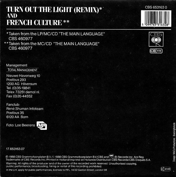 René Shuman : Turn Out The Light (7", Single, Ltd)