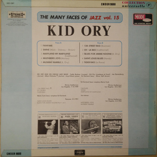 Kid Ory And His Creole Jazz Band : The Many Faces Of Jazz Vol. 15 (LP, Album)