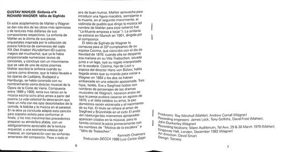 Gustav Mahler, Richard Wagner, Barbara Hendricks, Chaim Taub, Zubin Mehta, Israel Philharmonic Orchestra : Symphony No. 4 / Siegfried Idyll (CD, Comp)