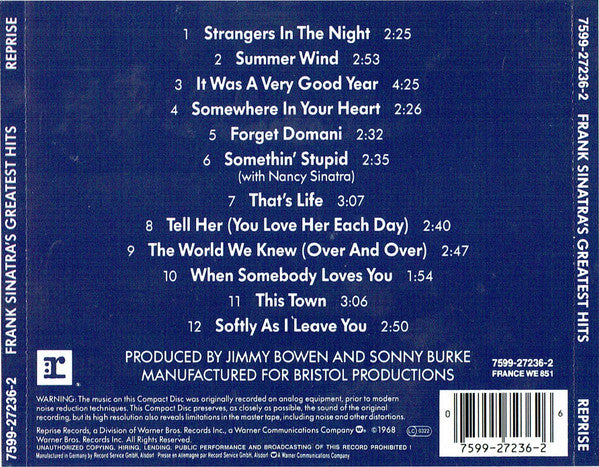Frank Sinatra : Frank Sinatra's Greatest Hits! (CD, Comp, RE)