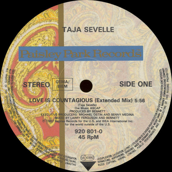 Taja Sevelle : Love Is Contagious (Extended Version) (12", Single)