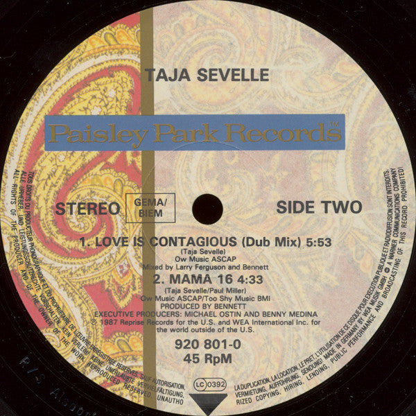 Taja Sevelle : Love Is Contagious (Extended Version) (12", Single)