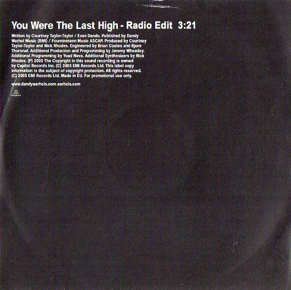 The Dandy Warhols : You Were The Last High (CDr, Single, Promo)
