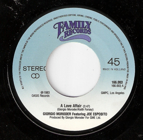 Giorgio Moroder Feat. Joe Esposito : A Love Affair (7", Single)