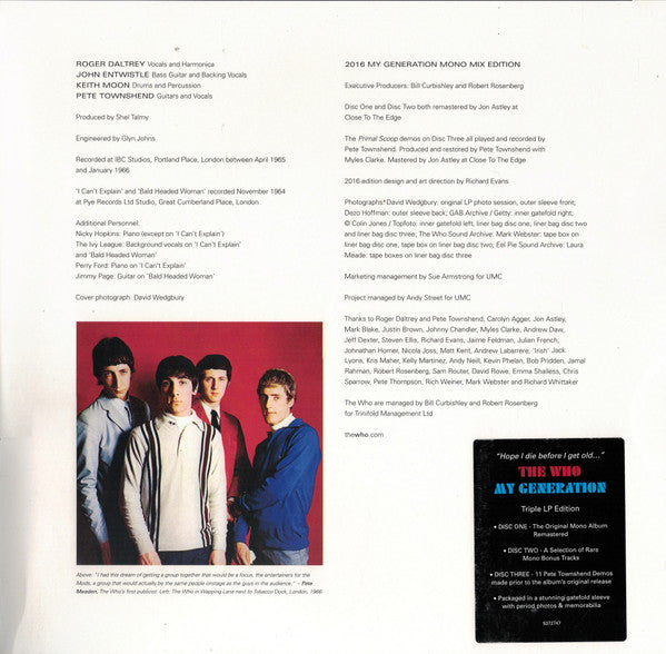 The Who : My Generation (LP, Album, RE + LP, Comp + LP + Mono, RM, Tri)