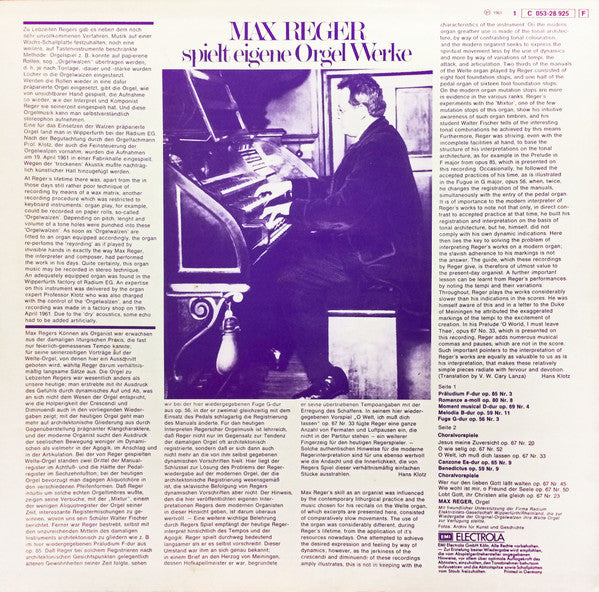 Max Reger : Max Reger Spielt Eigene Orgelwerke (LP)