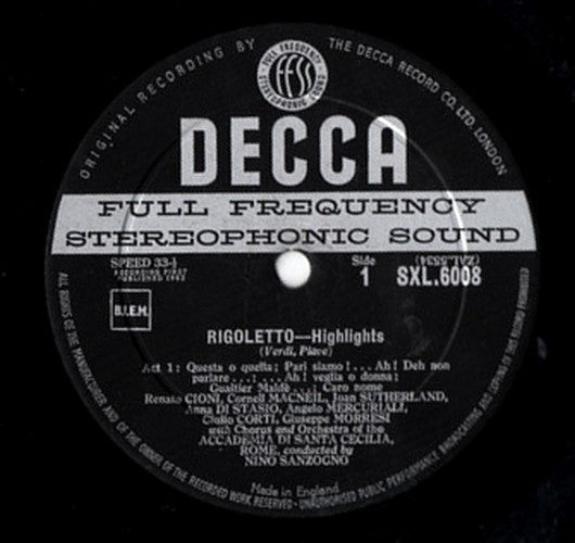 Verdi*, Macneil*, Sutherland*, Cioni* : Rigoletto - Highlights (LP, Album, Fir)