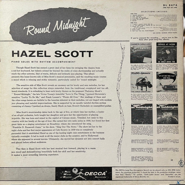Hazel Scott : 'Round Midnight (LP, Album, Mono, RE)