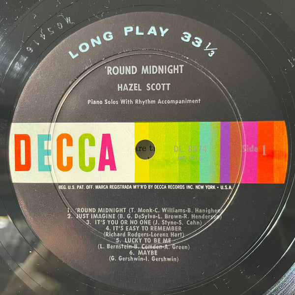 Hazel Scott : 'Round Midnight (LP, Album, Mono, RE)