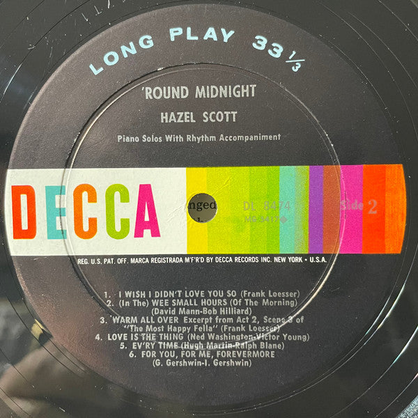 Hazel Scott : 'Round Midnight (LP, Album, Mono, RE)