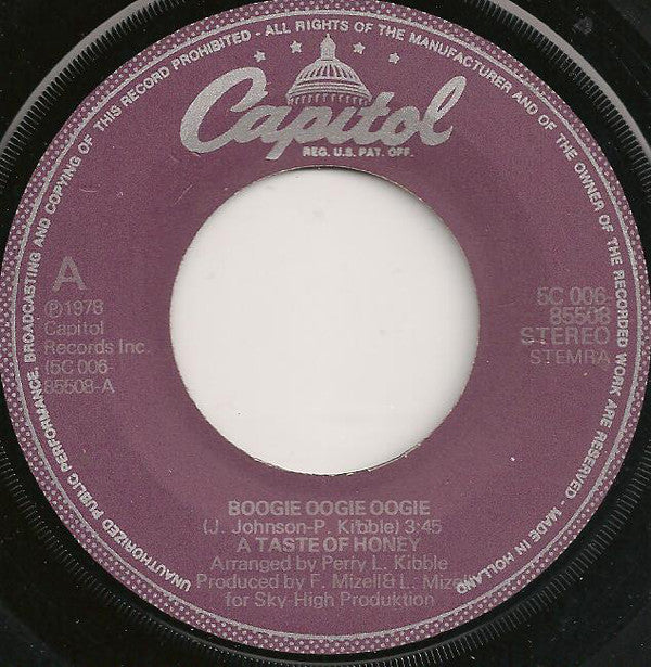 A Taste Of Honey : Boogie Oogie Oogie (7", Single)