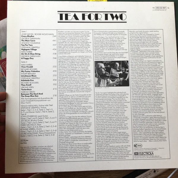 Yehudi Menuhin, Stéphane Grappelli : Tea For Two (LP, Album, Quad)