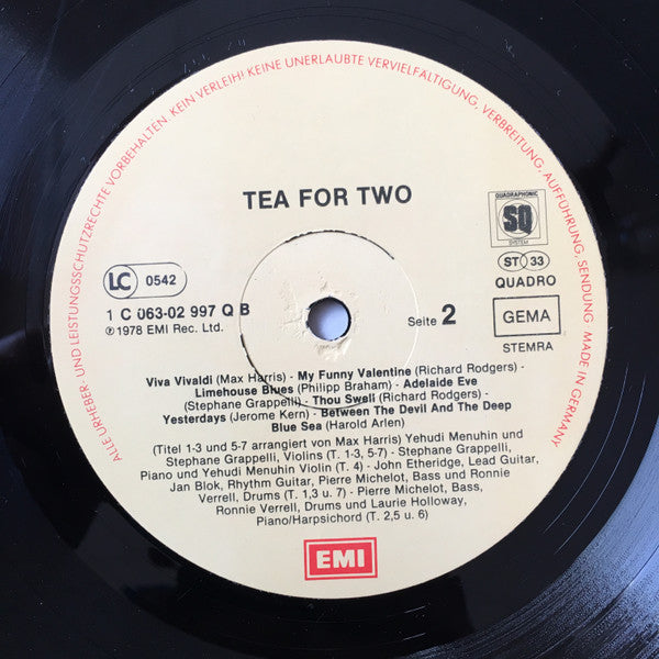 Yehudi Menuhin, Stéphane Grappelli : Tea For Two (LP, Album, Quad)