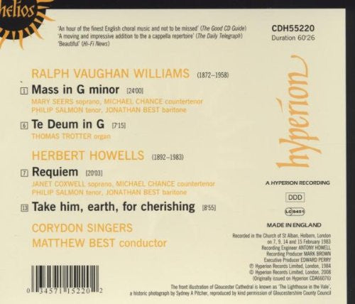 Herbert Howells, Ralph Vaughan Williams, Corydon Singers, Matthew Best (2) : Requiem & Take Him, Earth, For Cherishing / Mass In G Minor & Te Deum In G (CD, Album, RE)
