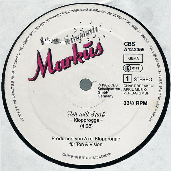 Markus (6) : Ich Will Spaß (12", Maxi)